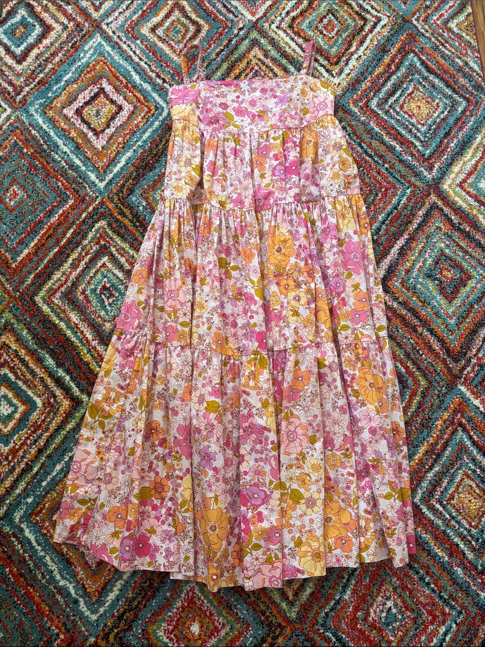 Free People Pink & Orange Floral Tiered Maxi Dress